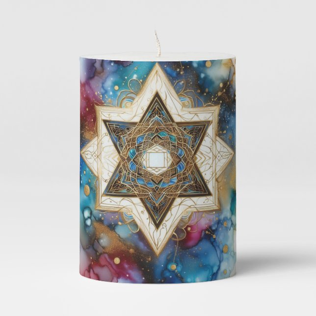Candle With Star Of David Abstract Watercolor  (Front)
