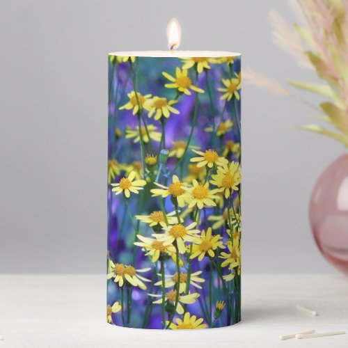 Candle Yellow Daisies Purple