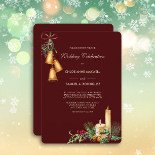 Candlelight and Bells Maroon Wedding Invitation