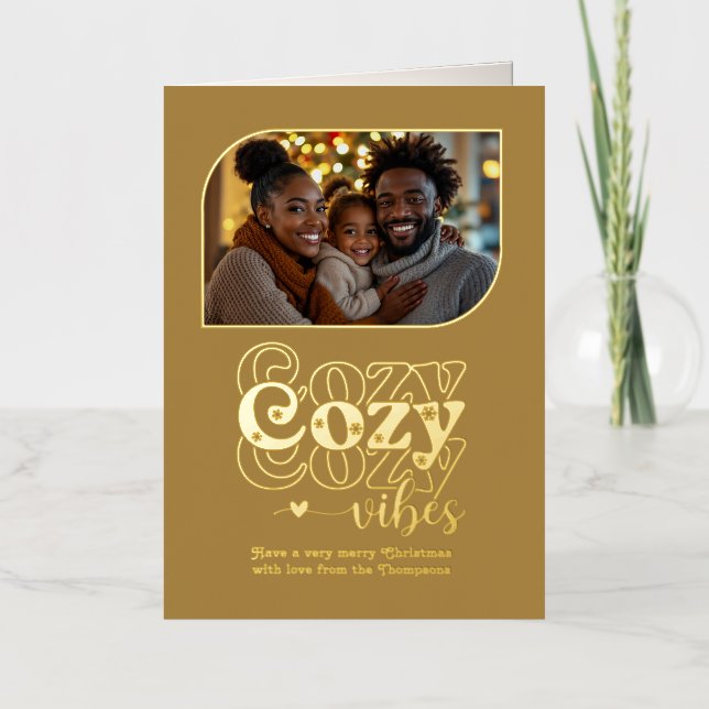 Candlelight Cozy Vibes Christmas Photo Foil Holiday Card (Front)