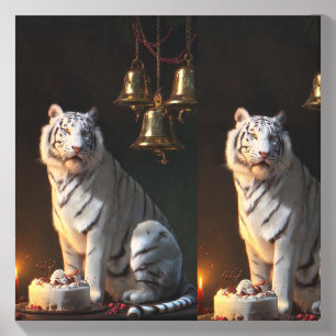 Candlelight Elegance of the White Tiger Canvas Photo Tile
