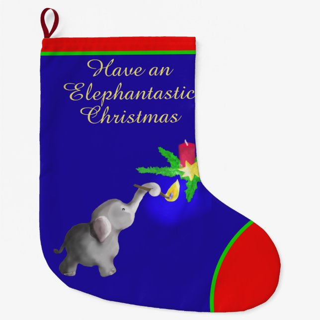 Candlelight Elephant-astic Cute Christmas Large Christmas Stocking (Front)