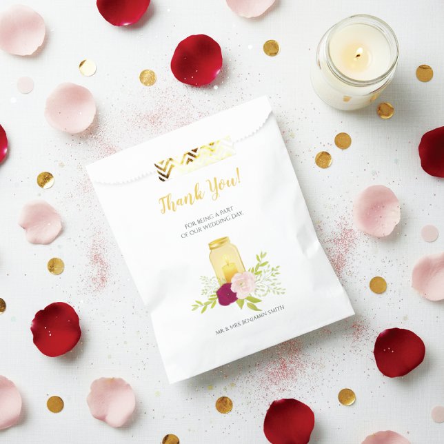 Candlelight Pink Roses Wedding Thank You Favor Bag (Creator Uploaded)