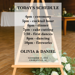Candlelight Winter Wedding Timeline Frosted Acrylic Sign
