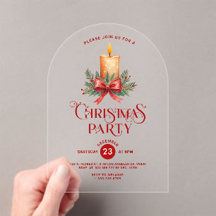 Candlelight with Red Bow Christmas Party Invite Acrylic Invitations