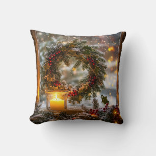 Candlelight Wreath Throw Pillow