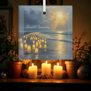 Candlelights on the coast in the dark, sympathy glass ornament