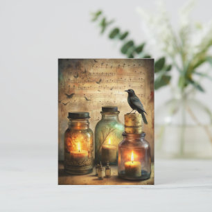 Candlelit Crow with Antique Bottles & Sheet Music Postcard