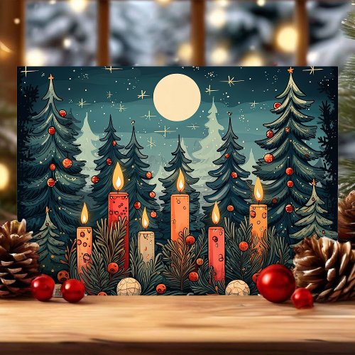 Candlelit Forest Christmas Holiday Card