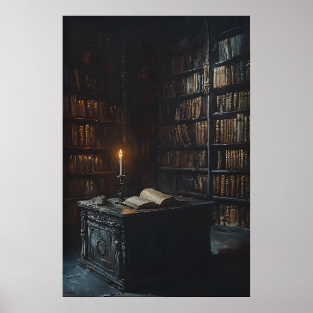 Candlelit Gothic Library Art, Dark Academia  Poster (Front)