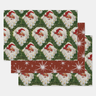 Candlelit Joy Vintage Santa Claus Wrapping Paper Sheets