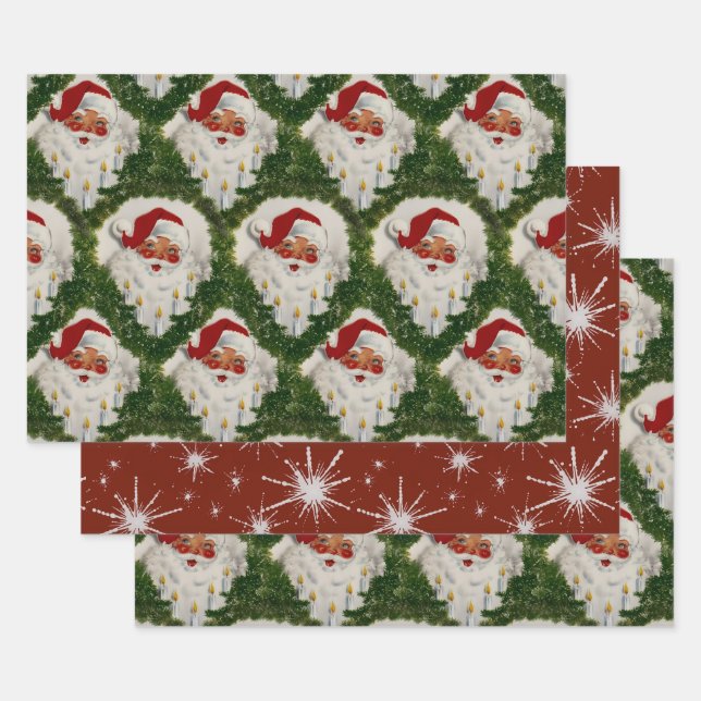 Candlelit Joy Vintage Santa Claus Wrapping Paper Sheets (Set)