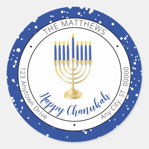 Candlelit Menorah Happy Chanukah Family Classic Round Sticker