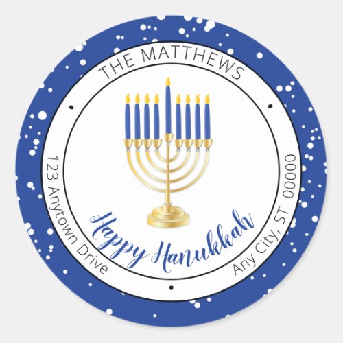 Candlelit Menorah Happy Hanukkah Family Classic Round Sticker