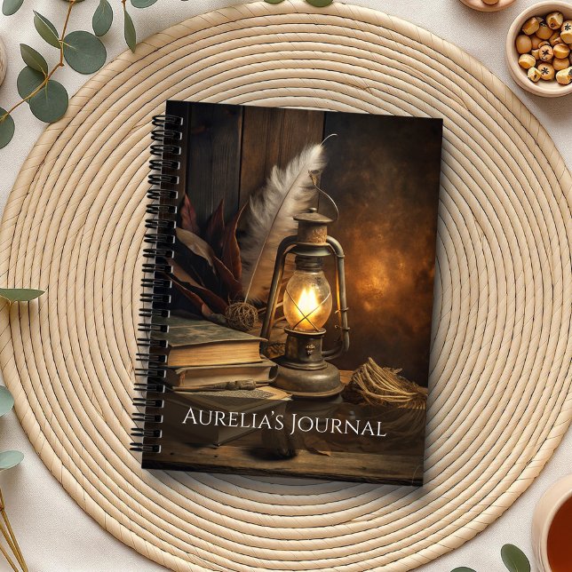 Candlelit Spellbook Notebook – Cozy Witch Journal (Candlelit Spellbook Notebook – Cozy Witch Journal on a boho table with botanicals and a cup of tea)