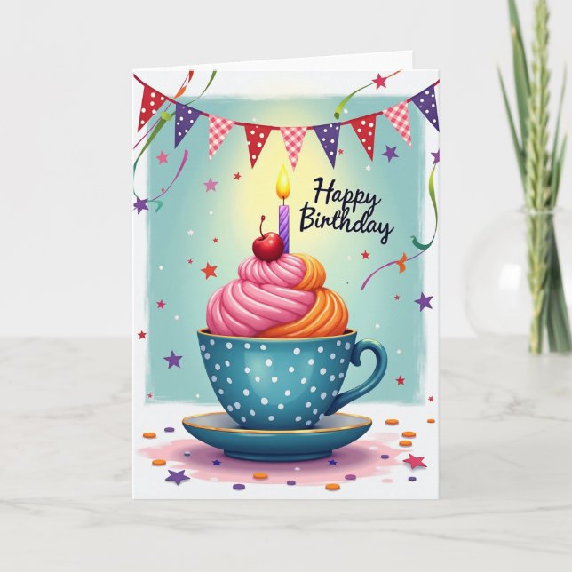 Candlelit Teacup Birthday Card (Front)