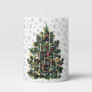 Candlelit Vintage Christmas Tree with Snowflakes 