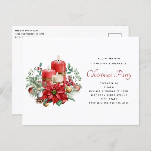 Candles and Floral Bouquet Christmas Party Postcard