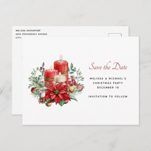 Candles and Floral Bouquet Christmas Save the Date Invitation Postcard