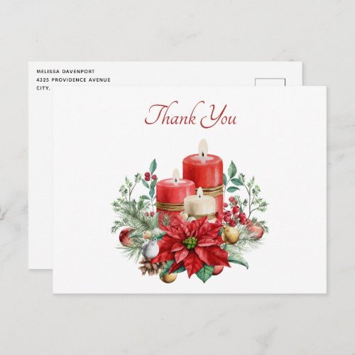 Candles and Floral Bouquet Christmas Thank You Postcard