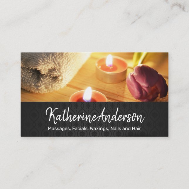 Candles and Flowers Day Spa | Bamboo Background Appointment Card (Front)