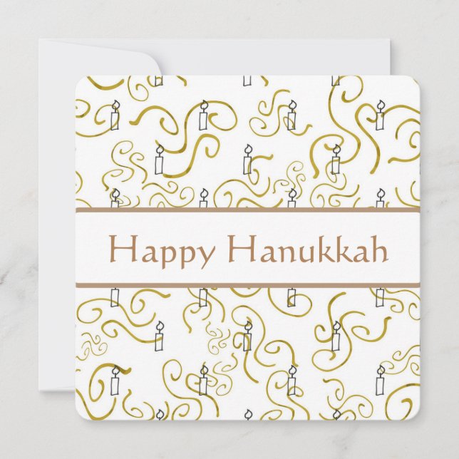 Candles and Gold Swirls Hanukkah Card (Front)