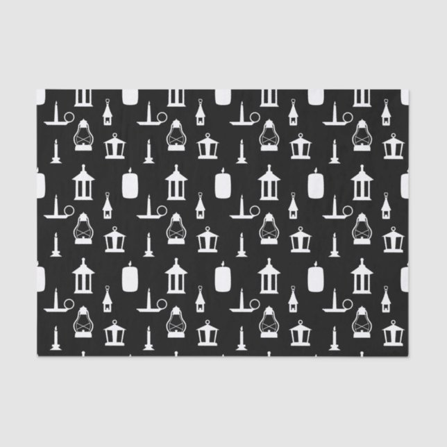 Candles and Lanterns Black  Tissue Paper (Front)