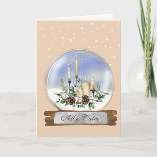 Candles and Pine Bough Snow Globe Christmas Card