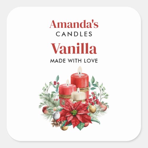 Candles and Poinsettia Bouquet Candle Crafting Square Sticker