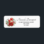Candles and Poinsettia Bouquet Christmas Label<br><div class="desc">Address labels with a pretty bouquet made with watercolors. Red candles with gold accents and a smaller white candle too. Surrounded by a pine bouquet with a poinsettia flower.</div>