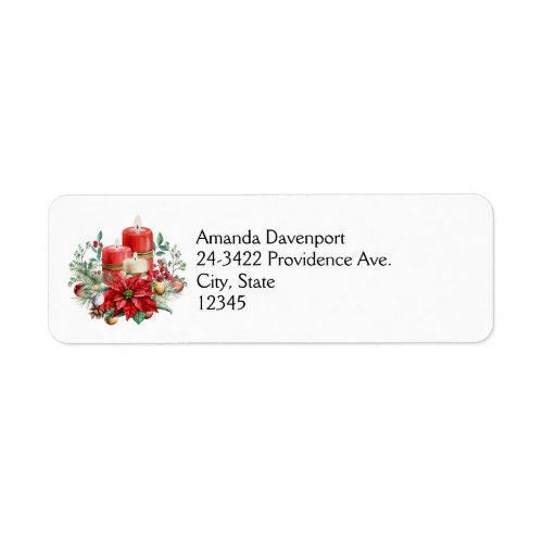 Candles and Poinsettia Bouquet Christmas Label