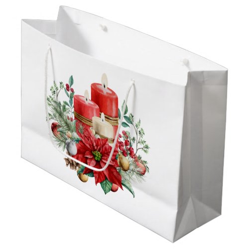 Candles and Poinsettia Bouquet Christmas Large Gift Bag