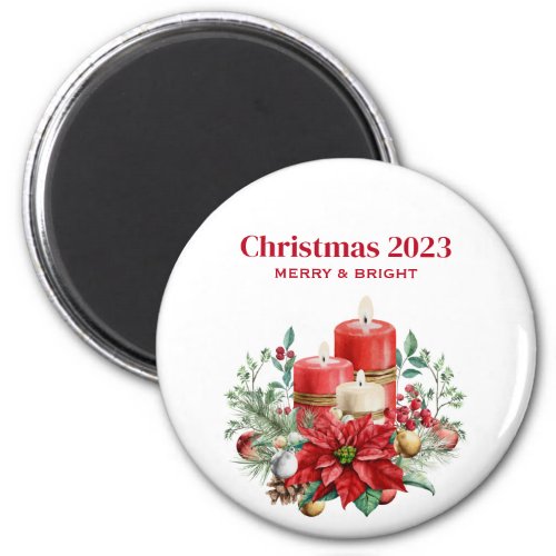 Candles and Poinsettia Bouquet Christmas Magnet