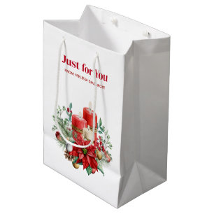 Candles and Poinsettia Bouquet Christmas Medium Gift Bag