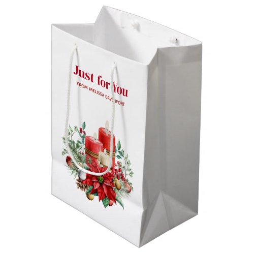 Candles and Poinsettia Bouquet Christmas Medium Gift Bag