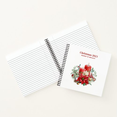 Candles and Poinsettia Bouquet Christmas Notebook