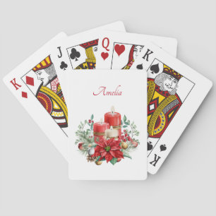 Candles and Poinsettia Bouquet Christmas Poker Cards