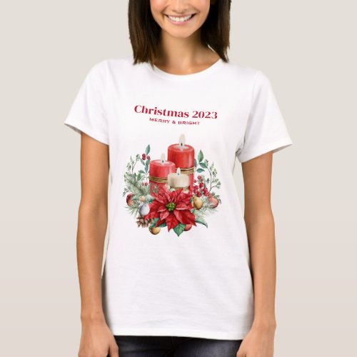Candles and Poinsettia Bouquet Christmas T_Shirt