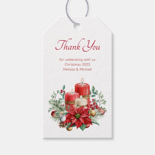 Candles and Poinsettia Bouquet Christmas Thank You Gift Tags