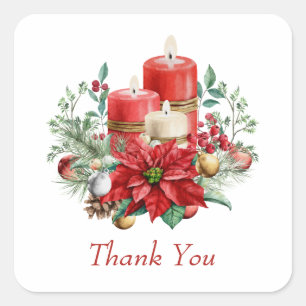 Candles and Poinsettia Bouquet Christmas Thank You Square Sticker