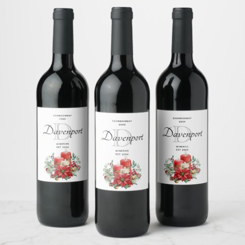 Candles and Poinsettia Bouquet Wine Making Wine Label