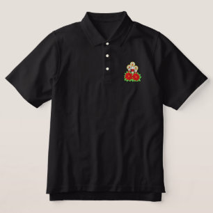 Candles and Poinsettias Embroidered Polo Shirt