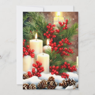 Candles berries and cones budget mini Christmas Holiday Card