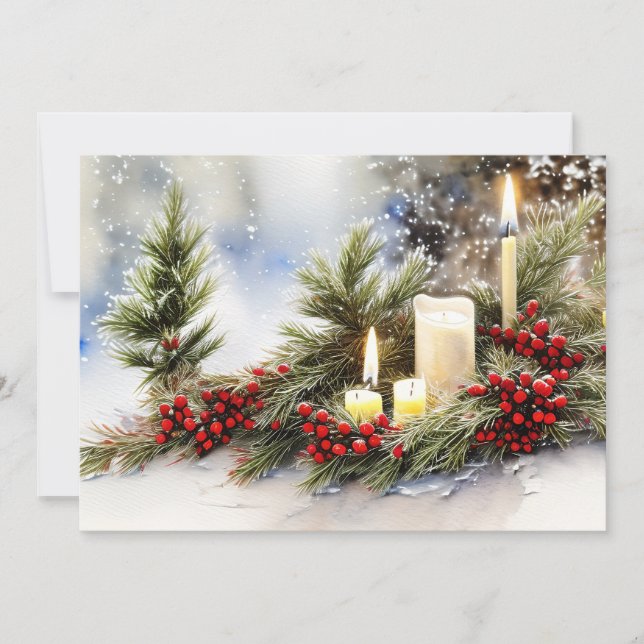 Candles berries and fir budget Christmas Holiday Card (Front)