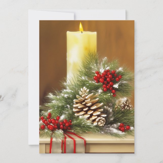 Candles berries and pine cones budget Christmas Holiday Card (Front)