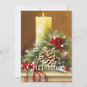 Candles berries and pine cones budget Christmas Holiday Card