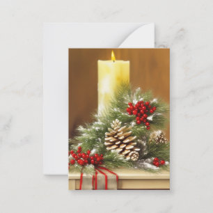 Candles berries and pine cones budget Christmas Note Card