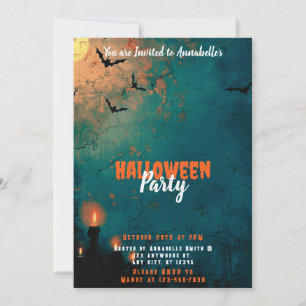 Candles Full Moon Bats Halloween Party Invitation