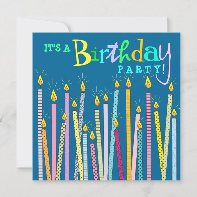 Candles on Blue Birthday Party Invitation (Front)