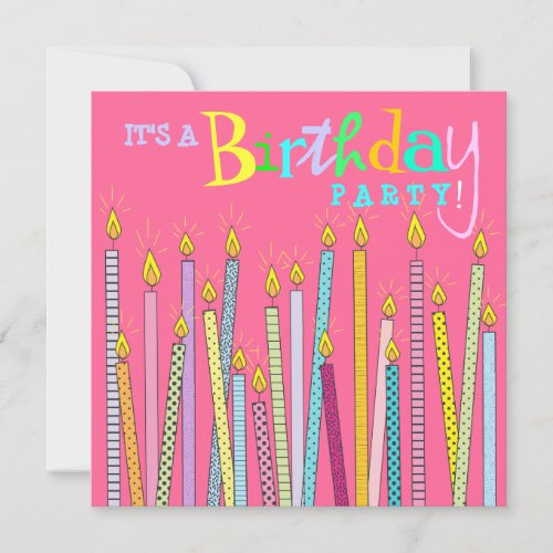 Candles on Hot Pink Birthday Party Invitation